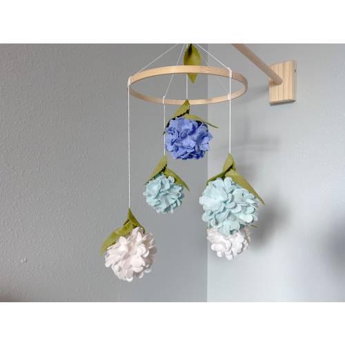 Hydrangea Mobile, Felt Flower Mobile, Floral Nursery Mobile, Blue Flower Mobile, Garden Nursery, Hydrangea Nursery, Custom Mobile
