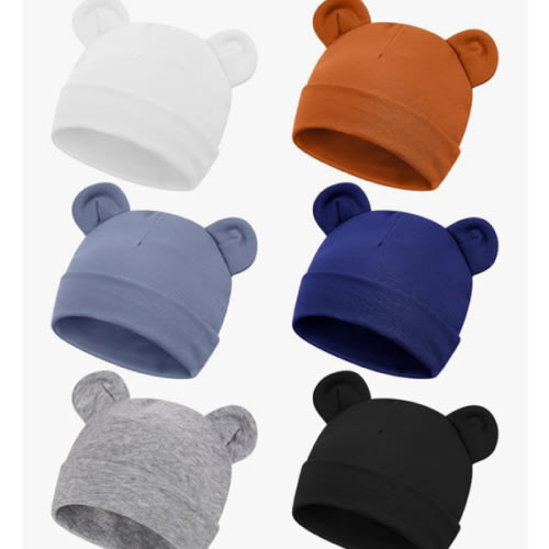 Toulite 6 Pcs Preemie Hats Cotton Preemie Beanies Baby Caps Cute Beanie Bear Ears Hospital Cap for Premature Baby Boys Girls