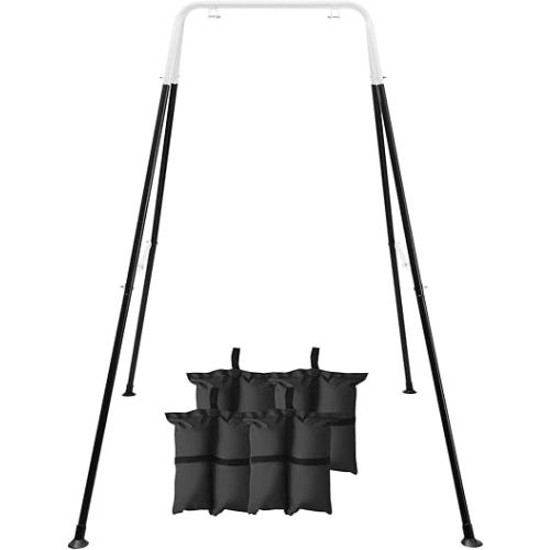 FUNLIO Foldable Swing Stand for Kids with 4 Sandbags, Heavy Duty Metal A-Frame Indoor/Outdoor for Backyard, Suitable Most Toddler/Baby Jumper/Hammock Chair - Black