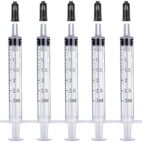 3ml Plastic Syringe Without Needle for Liquid - Measuring Syringes with Caps , Separate Sterile Packaging , Pet Medicine Small Syringe for Cats and Dog - 3 ml 5Pack