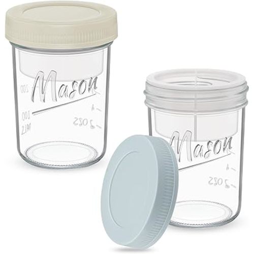 16 oz Overnight Oats Containers with Lids, 2-Pack Leak-Proof Wide Mouth Mason Jars & Separate Compartments for Fruits/Nuts, Airtight Glass Jars for Chia Pudding, Yogurt, Parfait and Salad