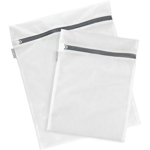 iDesign Mesh Laundry Bags with Built in Zipper for Cleaning Delicates– Set of 2, 1 Medium and 1 Large Bag, White