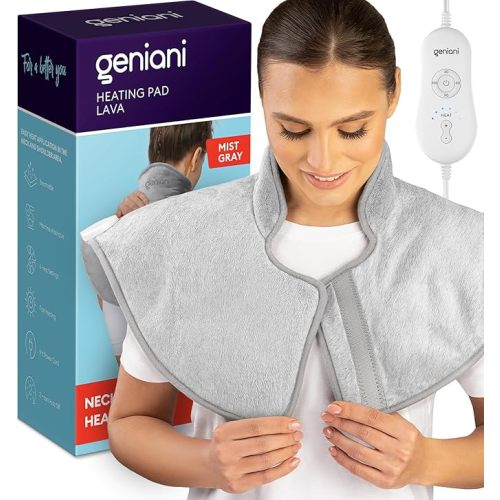 GENIANI Electric Heating Pad for Back Pain & Cramps Relief, Electric Throw, Auto Shut Off, Machine Washable, Moist Heat Pad for Neck & Shoulder - Valentines Day Gifts for Her (12×24", Tabby Gray)