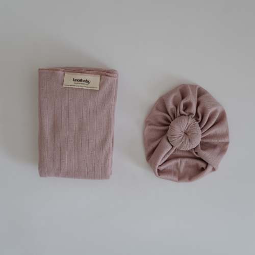 Headwrap and Swaddle Set in Mulberry Pointelle