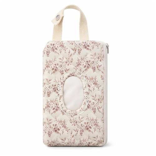 Quilted Diaper Wipe Pouch Hanging Floral Wet Wipes Bag | Reusable Fabric Cover with Zipper & Lanyard, Mommy Bag, Fit Stroller Car Daily Casual Travel