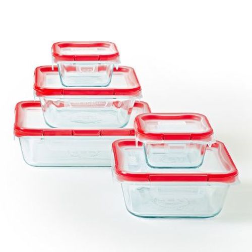 Pyrex 10pc FreshLock Glass Storage Set: Heat & Break-Resistant, Microwave & Dishwasher Safe, Glass Containers with Lids