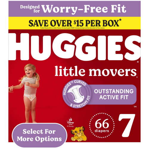 Huggies Little Movers Baby Diapers, Size 7 (41+ lbs), 66 Count (Select for More)