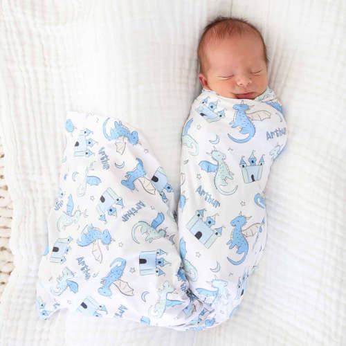 Dragon Adventure Personalized Swaddle Blanket | Blue