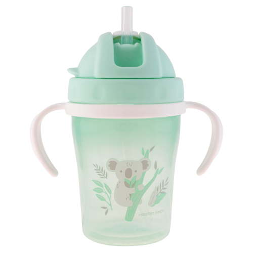 Stephen Joseph Straw Cups, Transition Straw Cup with Removable Handles, Flip-Top Straw Spill Free Baby Sippy Cup, Soft Straw Cup – 5oz, Koala