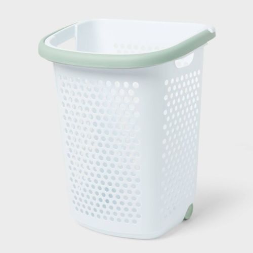 Rolling Hamper White with Daydream Green Handles - Brightroom™