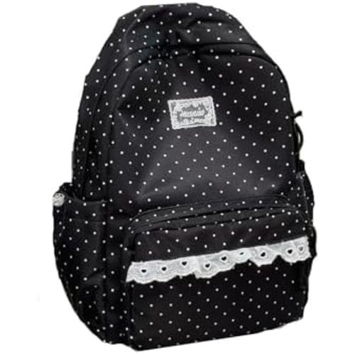 Coquette Aesthetic Backpack Cute Backpack with Lace Large Laptop Daypack Kawaii Supplie with Cute Accessories (Black polka dot)