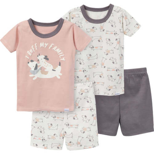 4-Piece Infant &amp; Toddler Neutral Dog Top and Shorts Pajama Set