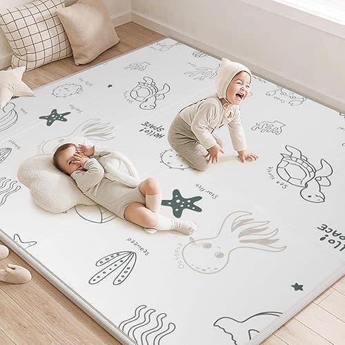 Baby Play Mat Foldable, 79x71 Inch Thick 0.8 Inch XPE Foam Waterproof, Extra Large Crawling Mat for Floor Kids Infant Non-Slip Reversible Playmat for Babies