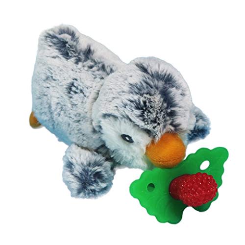 RaZbaby RaZbuddy RaZberry Teether/Pacifier Holder w/Removable Baby Teether Toy - 0M+ - Bpa Free - Penguin