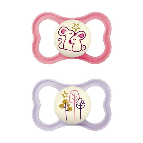 MAM Air Night Baby Pacifiers for Sensitive Skin, Glows in The Dark, 2 Count, 6-16 Months, Girl