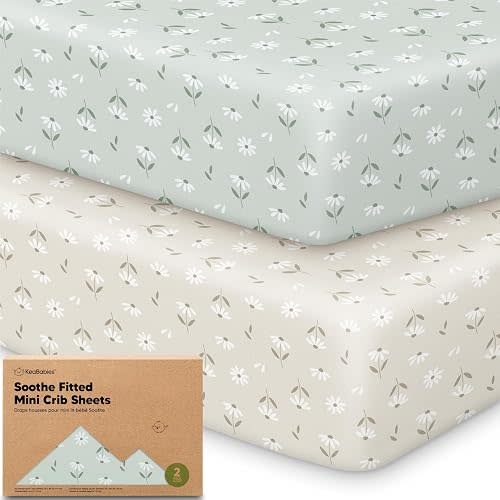 2-Pack Mini Crib Sheets Fitted, 38x26 Pack N Play Mattress Sheets (Daisies)