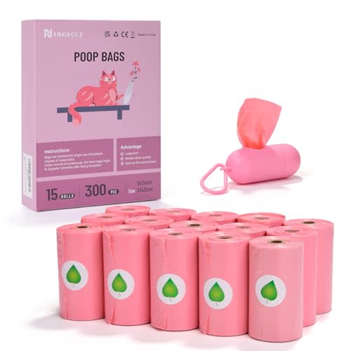 WDFAACK Pink Dog Poo Bags Lavender scent with Dispenser - 300 Large Poop Bags, Extra Thicken Strong Corn Starch Blended Leak Proof Poop Waste Bag for Dogs