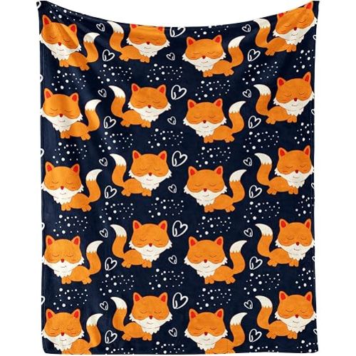 Cute Fox Throw Blanket 50"x40" for Girls Boys Kids Pet