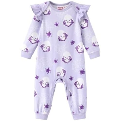 Disney Stitch Princess Minnie Winnie Marvel Baby Girls Ruffle Long Sleeve Romper Footie Outfit for Newborn to Toddler