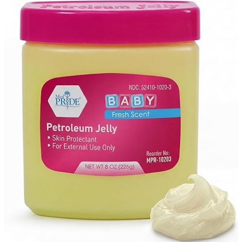MED PRIDE Petroleum Jelly with Fresh Baby Scent, Pink, 8 oz – Skin Protectant & Moisturizing Ointment for Dry Skin, Rashes, Minor Burns, Chapped Lips & Diaper Rash