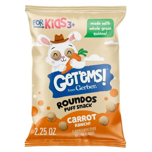 Get'ems from Gerber Carrot Ranch Roundos Puffs Snacks, Kids Snack Made with Whole Grain Quinoa, Calcium to Support Strong Bones 2.25 oz