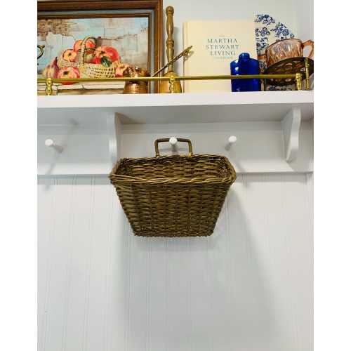 Primitive Woven Wicker Gold Tone Wall Hanging Basket
