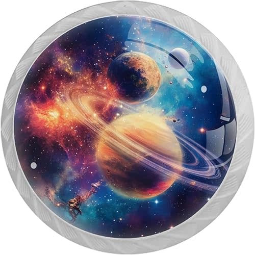 NEWzone 4 Pcs White Dresser Knobs, Outer Space Planet Cabinets Knobs Pull Handles for Drawer, Cupboard, Kitchen, Closet & Wardrobe Doors Furniture, 35mm