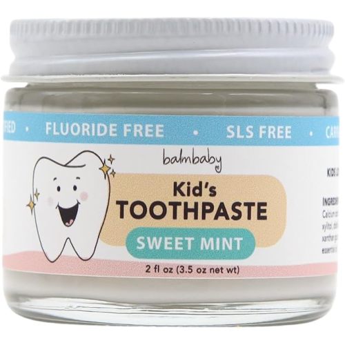 BALM! Baby Kids All Natural Fluoride Free Toothpaste with Xylitol, SLS Free, Vegan, Gluten Free, BPA Free, Zero Waste, Mint, 2 fl oz
