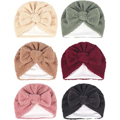 6 PCS Stretchy Baby Turban Hats, Baby Hat with Bows for Girls, Baby Boys Caps, Toddler, Newborn, Infant Hat Unisex