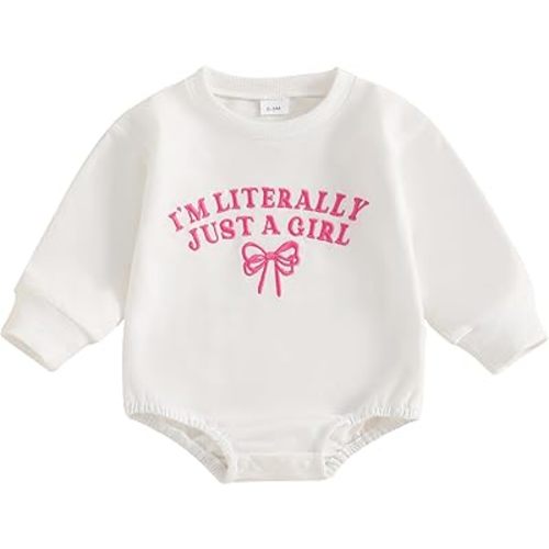 Newborn Baby Girl Outfit Letters Embroidery Sweatshirt Bubble Romper Cute Long Sleeve Bodysuit