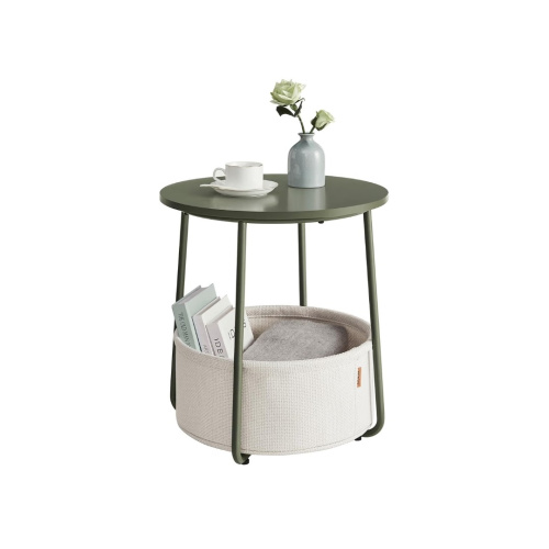 VASAGLE Small Round Side End Table, Small Nightstand with Fabric Basket
