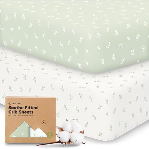 KeaBabies 2-Pack Organic Crib Sheets for Boys, Girls - Fitted Crib Mattress Sheet Neutral, Breathable Jersey Cotton Cover for Baby Bed, Toddler Mattress, Soft & Cute Prints (Herb)