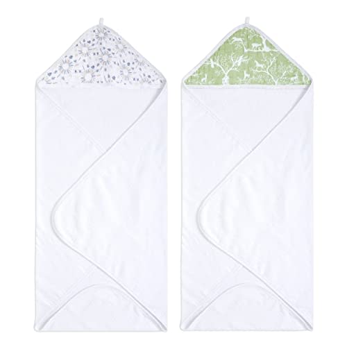 aden + anais Essentials Hooded Baby Bath Towel, Super Soft 100% Cotton, 2 Pack, Harmony