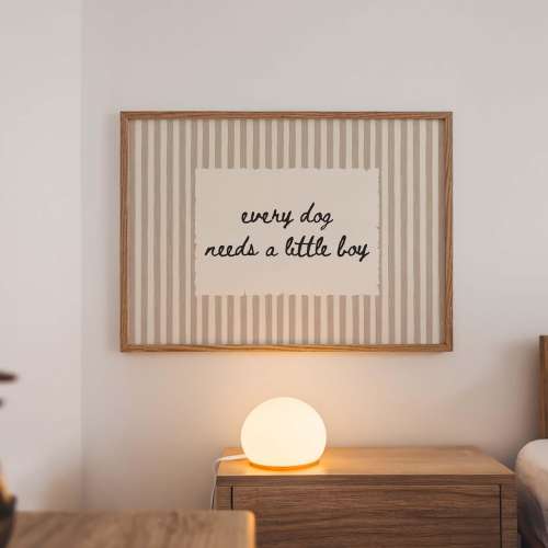 Every Dog Needs A Little Boy Print, Neutral Striped Nursery Wall Art, Horizontal Boy Bedroom Decor, Minimalist Quote Art
