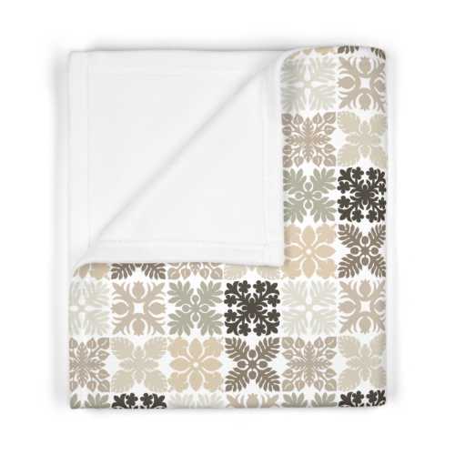 Hawaiian Quilt Pattern Soft Fleece Baby Blanket, Throw, Hawaii Design, Gift For Baby Shower, Boy, Girl, Newborn, Ulu, Monstera, Lauae