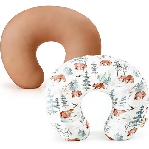 GRSSDER 2 Pack Nursing Pillow Covers, Ultra Soft Stretchy Minky Fabric, Easy Removable and Universal Fit for Breastfeeding Pillows Snug and Cozy Comfort, Cute Bear