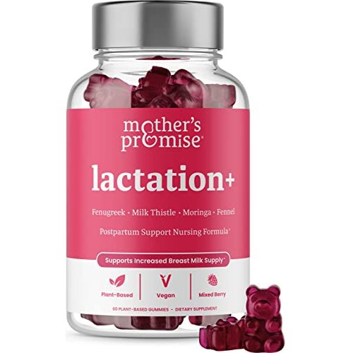 Mother's Promise Lactation Supplement Gummies for Breast Milk Production Increase | Postnatal Lactation Support for Breastfeeding, Nursing & Lactating with Fenugreek, Moringa & Milk Thistle | Vegan