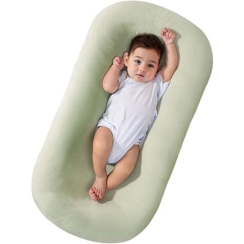Baby Lounger 0-24 Months, Soft Cotton Bionic Design Infant Baby Lounger for Home and Travel, Newborn Babies Shower Gifts (Lawn)