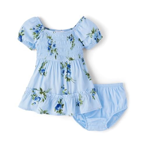 The Children's Place Baby Girls' and Newborn Casual Short Sleeve Dress with Diaper Cover