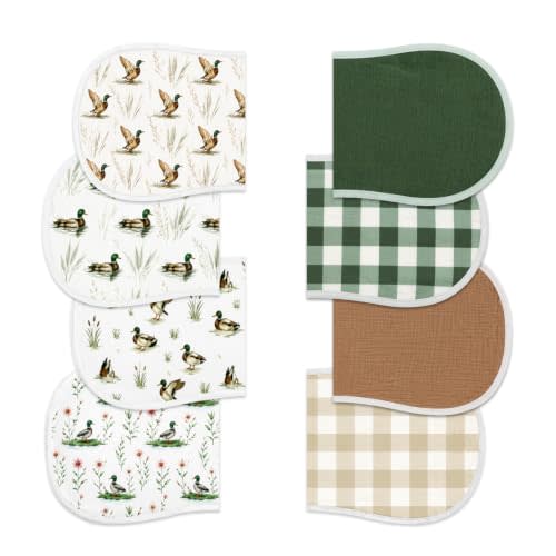 8 Pack Mallard Duck Baby Burp Cloths | 100% Cotton Absorbent Large 22'' x 10'' Burping Towels, 2-in-1 Spit Up Burping Rags, Newborn Essentials for Baby Boys Girls