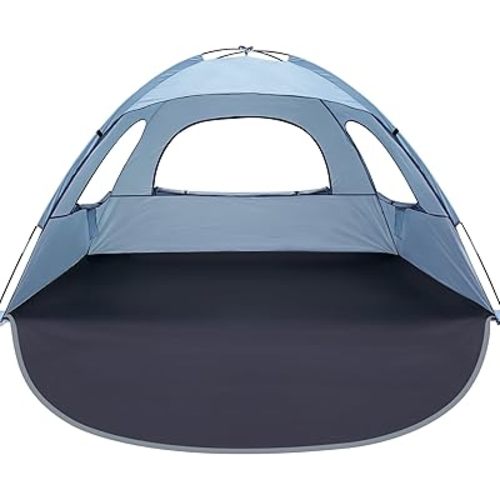 WhiteFang Beach Tent Anti-UV Portable Sun Shade Shelter for 3/4/6/8 Person, Extendable Floor with 3 Ventilating Mesh Windows Plus Carrying Bag, Stakes and Guy Lines
