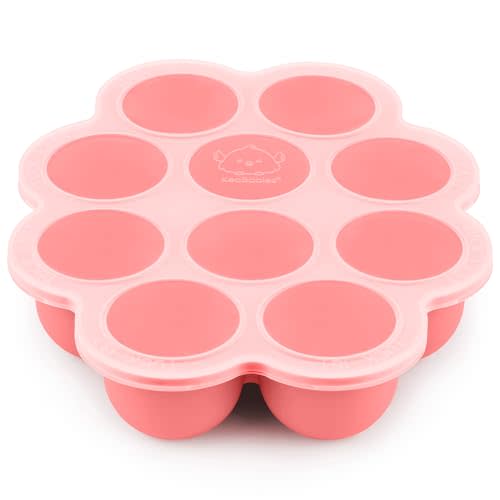 KeaBabies Silicone Food Freezer Trays with Lid, 2oz x 10 Pods Baby Food Storage Containers, Easy Puree Meal Prep, Breast Milk Silicone Freezer Molds, Dishwasher,Microwave Safe,BPA-Free(Blossom)