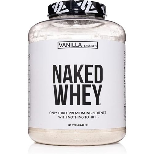 NAKED Vanilla Whey Protein Powder - All Natural Grass Fed Whey Protein Powder, Vanilla Flavor, Organic Coconut Sugar, 5Lb Bulk, GMO-Free, Soy Free, Gluten Free - 61 Servings