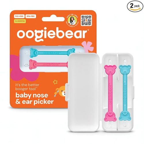 oogiebear: Baby Nose Cleaner & Ear Wax Removal Tool - Safe Booger & Earwax Removal for Newborns, Infants, Toddlers - Dual-Ended - Essential Baby Stuff, Diaper Bag, Raspberry & Seafoam with case