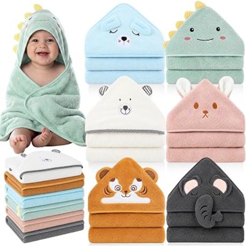 SmoothNovelty 6 Pack Baby Hooded Towels Infants and Toddlers Coral Fleece Baby Bath Towels 31.5 x 31.5 Inch Absorbent Cute Soft Newborn Bath Essentials Gifts for Boys & Girls (Multicolor,Cozy)