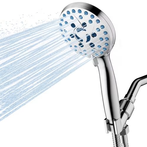 Cshidworld High Pressure 5 Functions Shower Head with Handheld, Showerhead with Shower Bracket for Tubs Tiles Pets Cleaning, High Pressure Handheld Shower Heads with 59" Stainless Steel Hose, Chrome