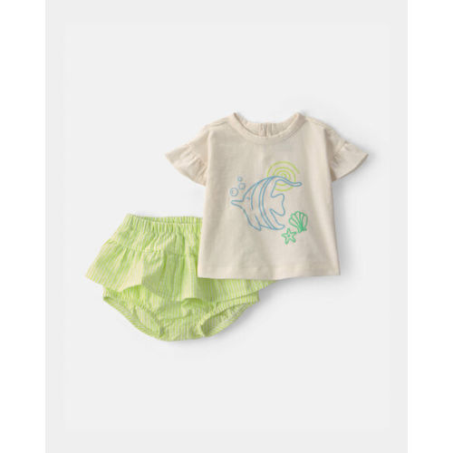 Baby Girl 2-Piece Fish Top & Short Set - Ivory/Green | Carter's