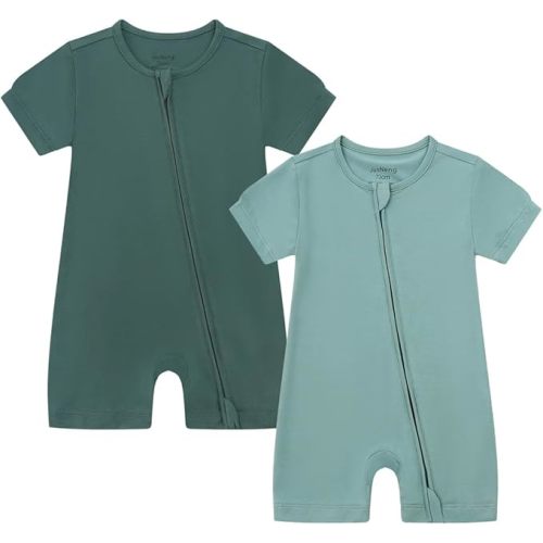 JunNeng Baby 2 Pack Rayon of Bamboo Romper Sleeper 2 Way Zipper Short Sleeve Jumpsuit Zipper Footless One-piece