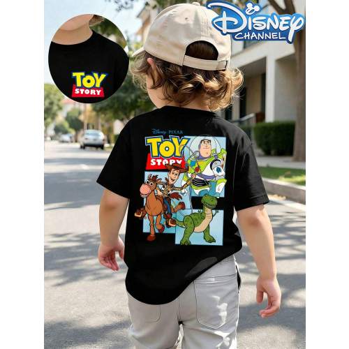 Disney Casual Crew Neck Short-Sleeve T-Shirt With Classic Toy Story Characters Print, Themed On Retro Cartoon Style, Designed For Infants, Suitable For Both Boys And Girls, Perfect For Summer Wear.