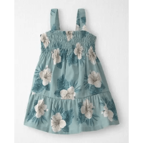 Baby Girl Smocked Linen Dress Made with Organic Cotton in Blue Hibiscus - Little Planet | Carter's
